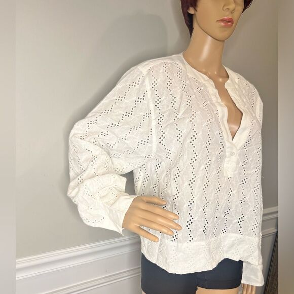 NWT Madewell Long-Sleeve Popover Top in Eyelet - Picture 6 of 7